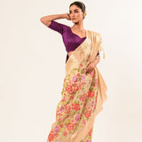  White Silk Organza Saree in Floral Embroidery work