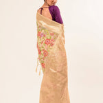Pearl White Silk Organza Saree in Floral Embroidery work - Anvi Couture