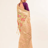 Pearl White Silk Organza Saree in Floral Embroidery work - Anvi Couture