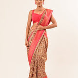 Pearl White and Red Digital Printed Art Silk Saree with Unstitch Blouse 
