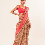 Pearl White and Red Digital Printed Art Silk Saree with Unstitch Blouse