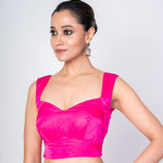 Persian Rose Pink Sleeveless Satin Silk Blouse with Queen Anne Neckline - Anvi Couture