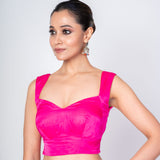 Persian Rose Pink Sleeveless Satin Silk Blouse with Queen Anne Neckline - Anvi Couture