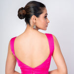 Persian Rose Pink Sleeveless Satin Silk Blouse with Queen Anne Neckline - Anvi Couture