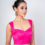 Persian Rose Pink Sleeveless Satin Silk Blouse with Queen Anne Neckline - Anvi Couture