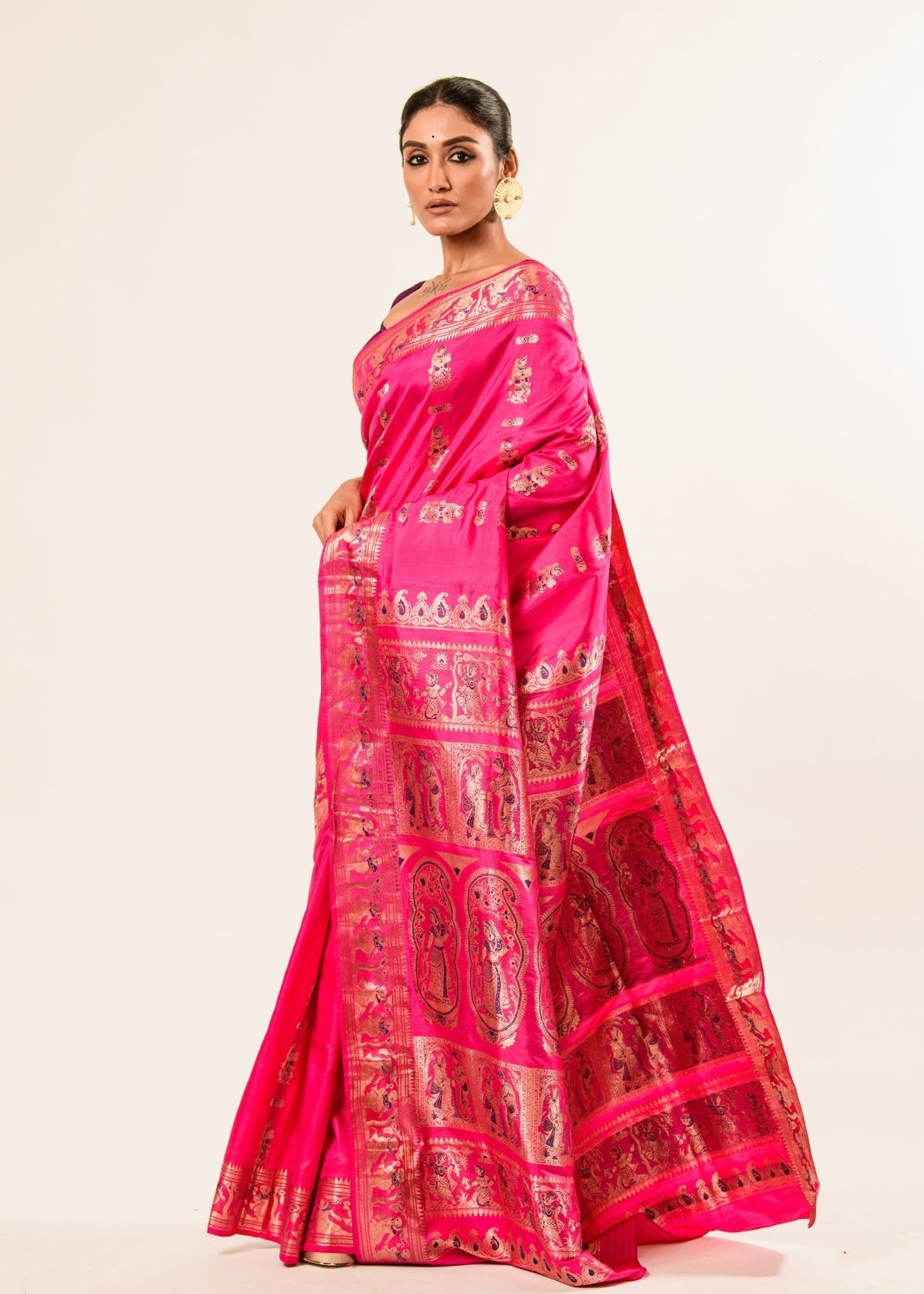 Pink Baluchari Silk Saree  Work
