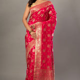 Pink Banarasi Bridal Saree with Floral - Anvi Couture
