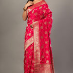 Pink Banarasi Bridal Saree with Floral - Anvi Couture