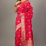 Pink Banarasi Bridal Saree with Floral - Anvi Couture