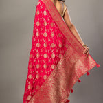 Pink Banarasi Bridal Saree with Floral - Anvi Couture
