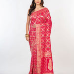 Pink Bandhani Khaddi Georgette Banarasi Saree - Anvi Couture