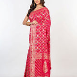 Pink Bandhani Khaddi Georgette Banarasi Saree - Anvi Couture