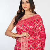 Pink Bandhani Khaddi Georgette Banarasi Saree - Anvi Couture