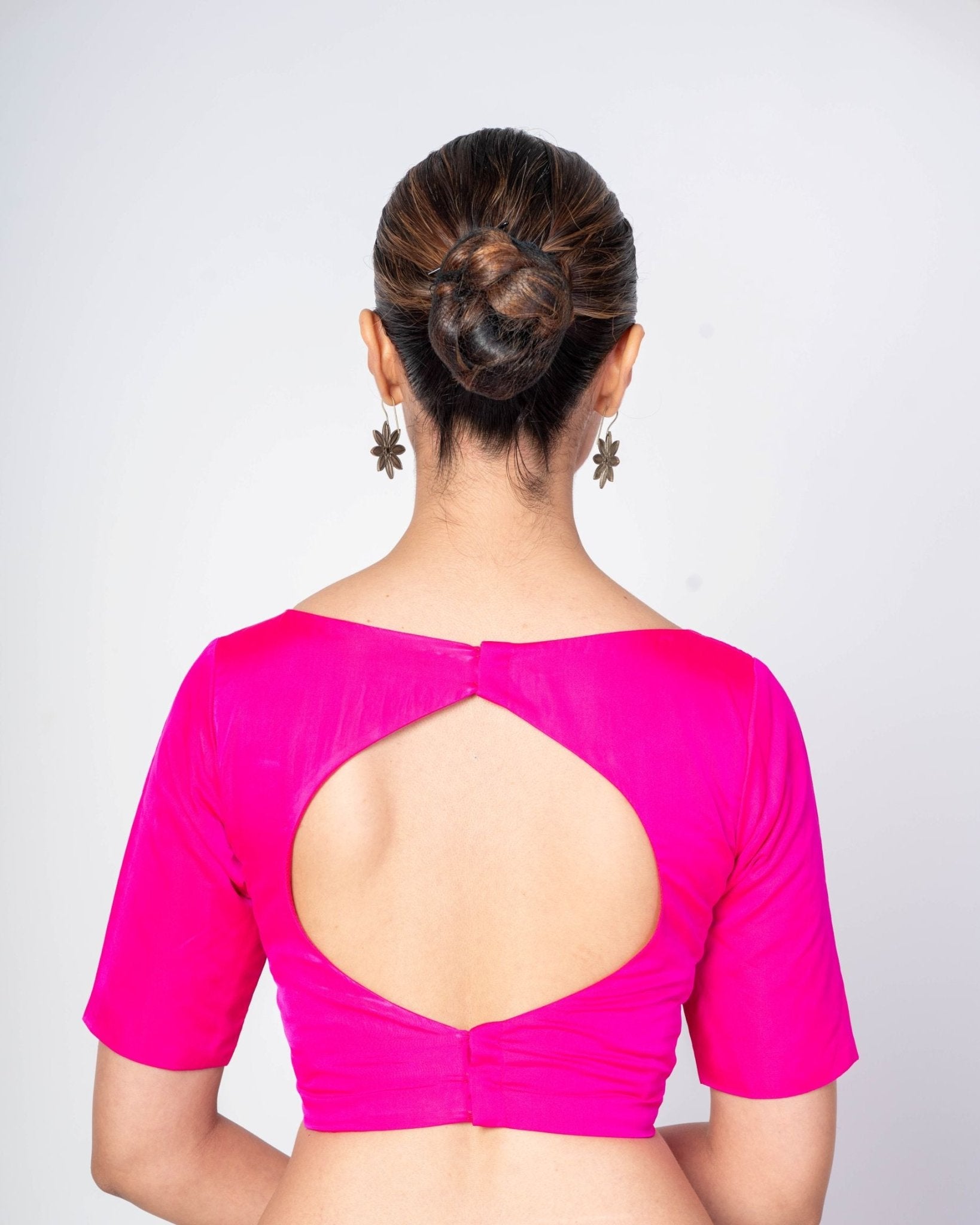 Pink Boat Neck Silk Blouse With Round Back Closure - Anvi Couture