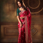 Pink Bridal Banarasi Mashru Silk Saree With Hand Embroidered Work - Side