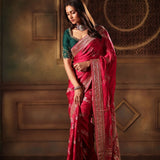 Pink Bridal Banarasi Mashru Silk Saree With Hand Embroidered Work - Side