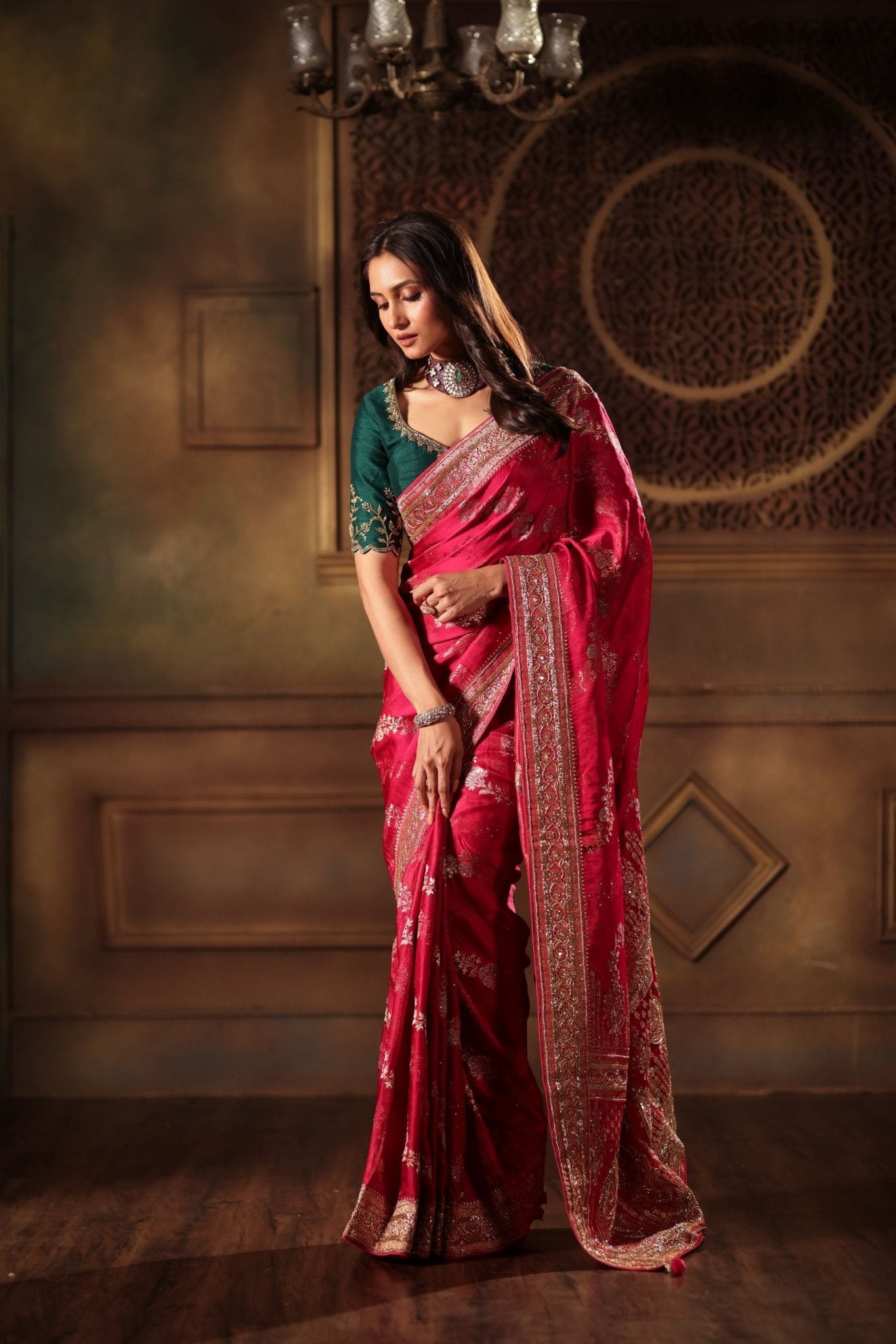 Pink Bridal Banarasi Mashru Silk Saree With Hand Embroidered Work - Side