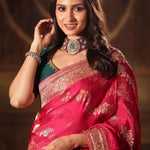Pink Bridal Banarasi Mashru Silk Saree With Hand Embroidered Work - Close