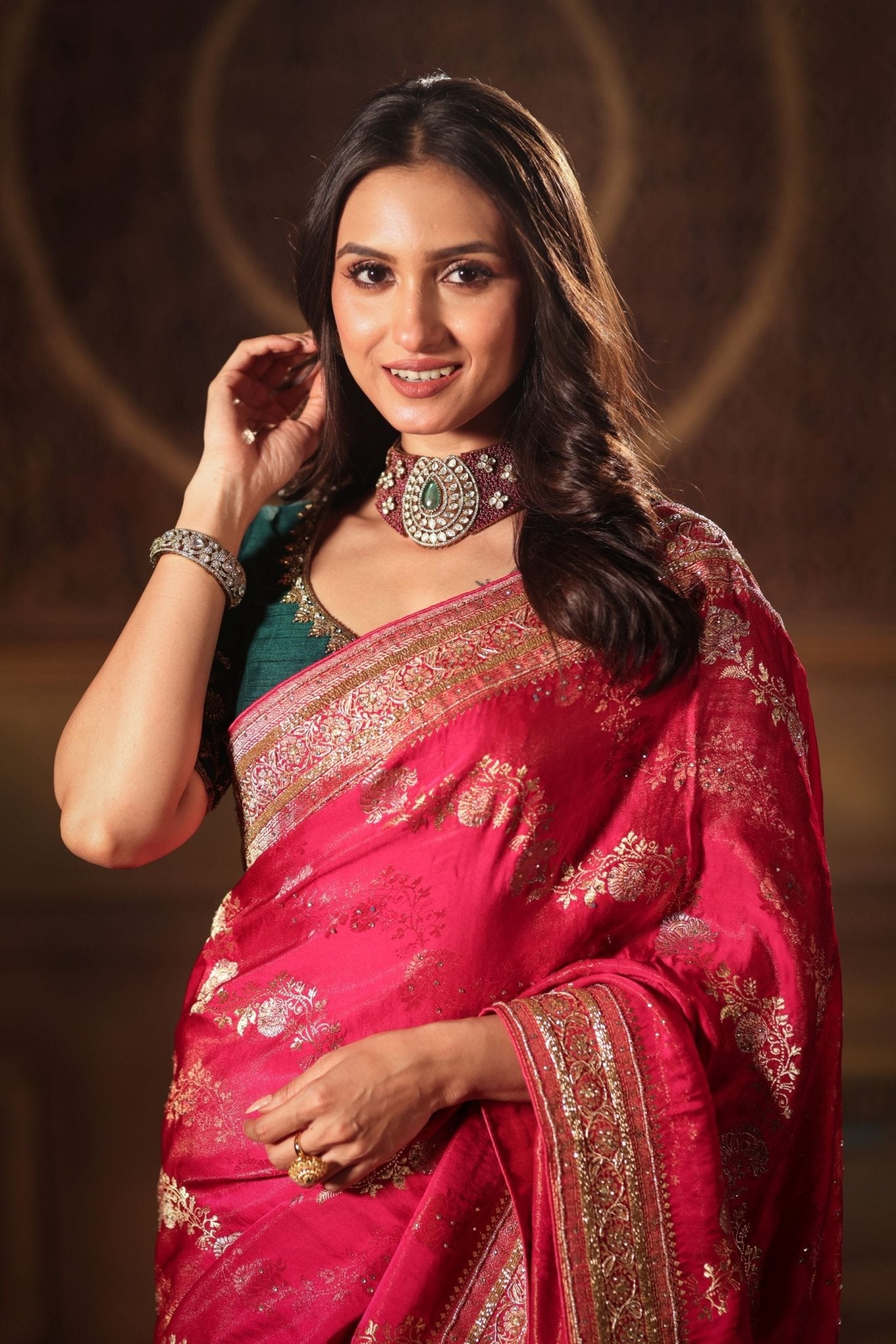 Pink Bridal Banarasi Mashru Silk Saree With Hand Embroidered Work - Close