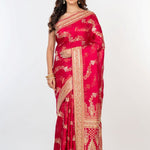 Pink Bridal Banarasi Mashru Silk Saree With Hand Embroidered Work - Anvi Couture