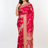 Pink Bridal Banarasi Mashru Silk Saree With Hand Embroidered Work - Anvi Couture