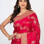 Pink Bridal Banarasi Mashru Silk Saree With Hand Embroidered Work - Anvi Couture