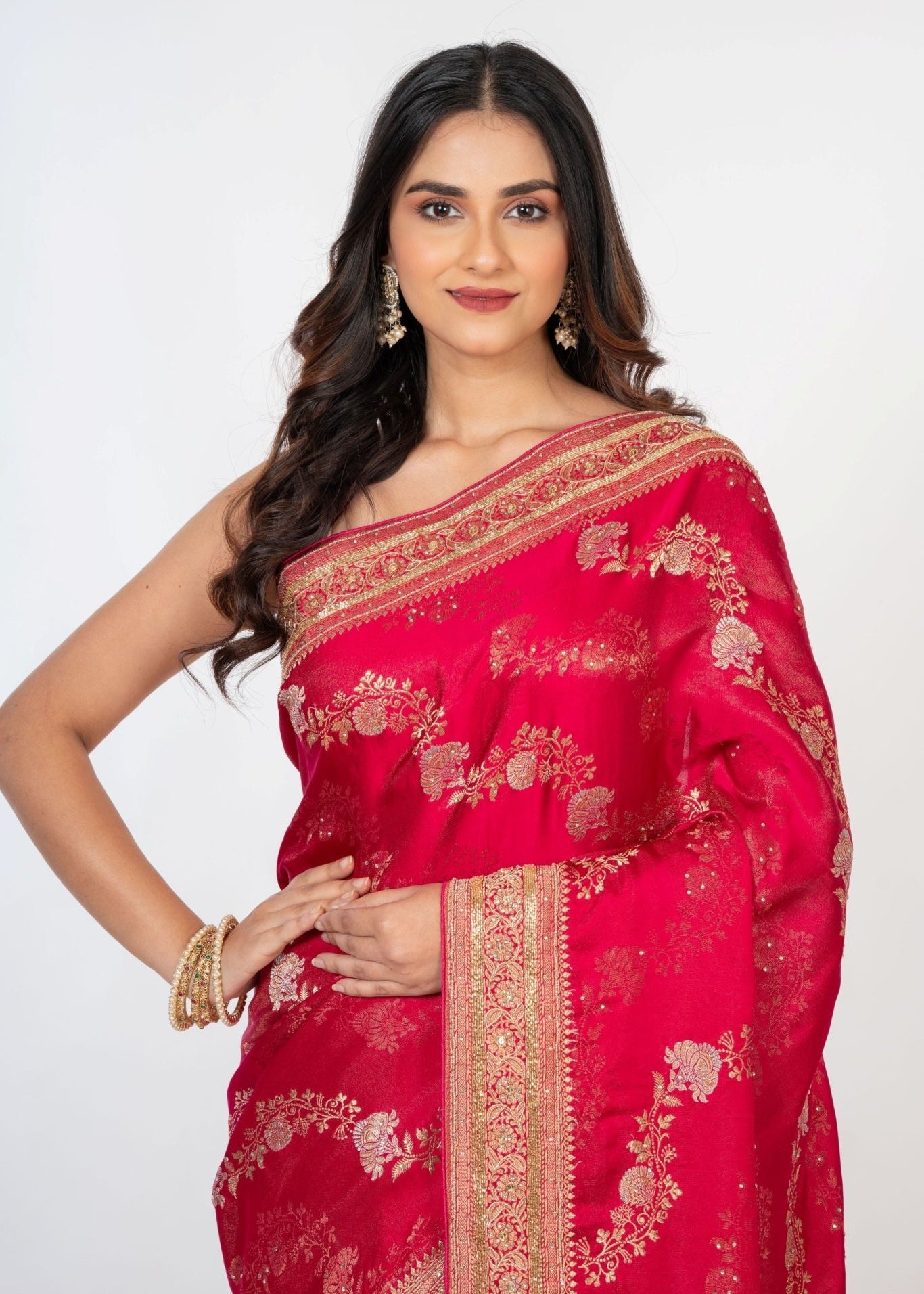 Pink Bridal Banarasi Mashru Silk Saree With Hand Embroidered Work - Anvi Couture
