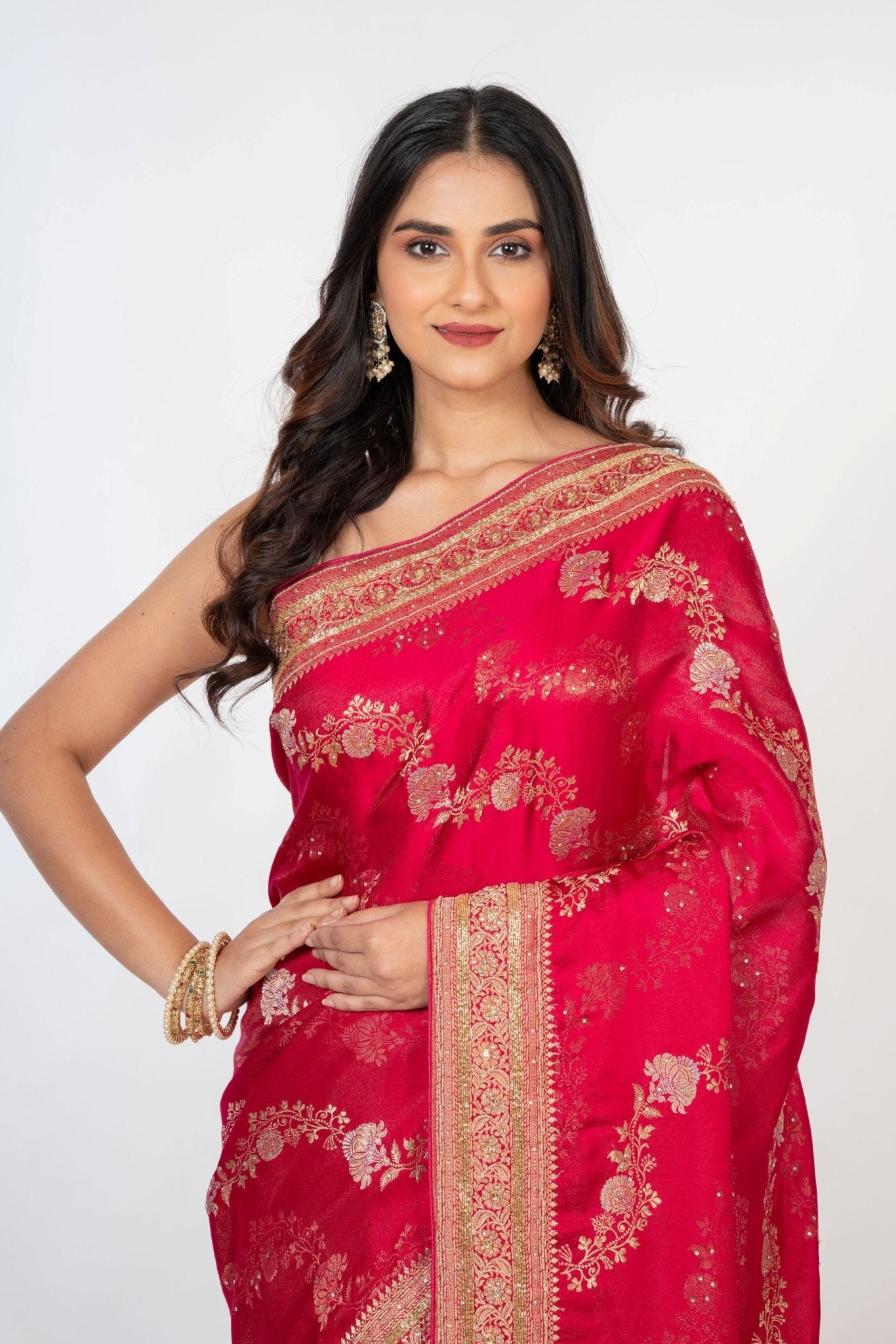 Pink Bridal Banarasi Mashru Silk Saree With Hand Embroidered Work - Anvi Couture