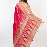 Pink Bridal Banarasi Mashru Silk Saree With Hand Embroidered Work - Anvi Couture