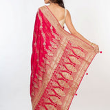 Pink Bridal Banarasi Mashru Silk Saree With Hand Embroidered Work - Anvi Couture