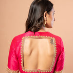 Pink Bridal Hand Embroidered Aari Work Blouse in Raw Silk - Anvi Couture