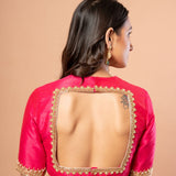 Pink Bridal Hand Embroidered Aari Work Blouse in Raw Silk - Anvi Couture