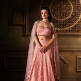Pink Bridal Lehenga Set  With Heavy Embroidered Work front