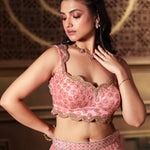 Pink Bridal Lehenga Set  With Heavy Embroidered Work close up