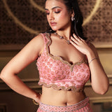 Pink Bridal Lehenga Set  With Heavy Embroidered Work close up