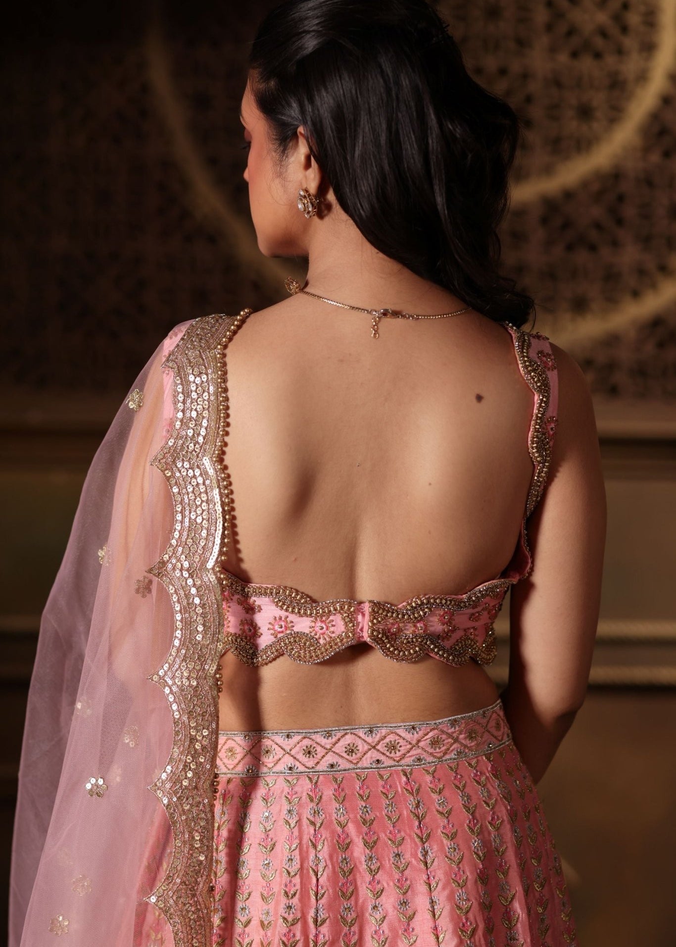 Pink Bridal Lehenga Set With Heavy Embroidered Work - Anvi Couture