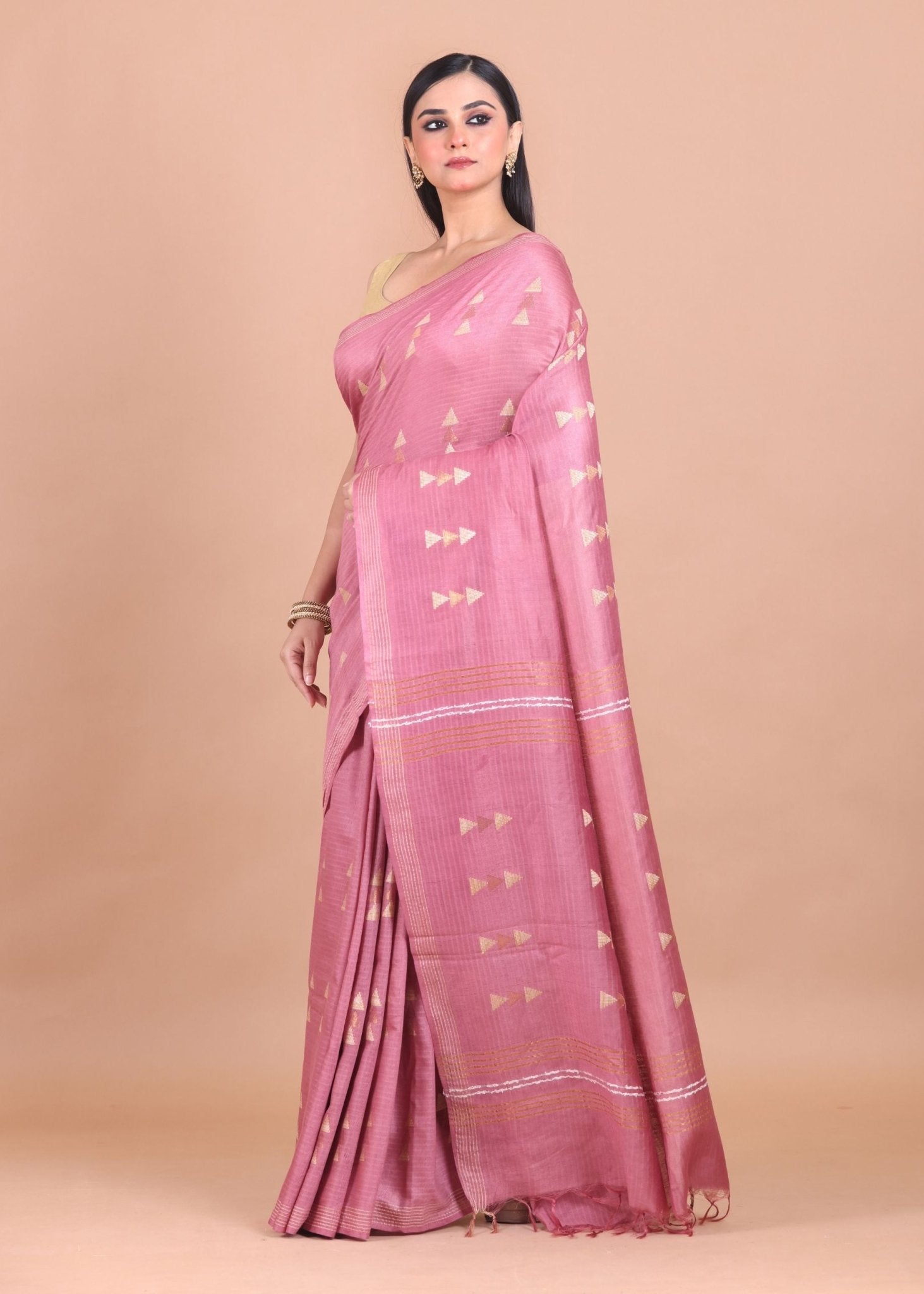 Pink Chanderi Silk Saree with Allover weaving bootis - Anvi Couture