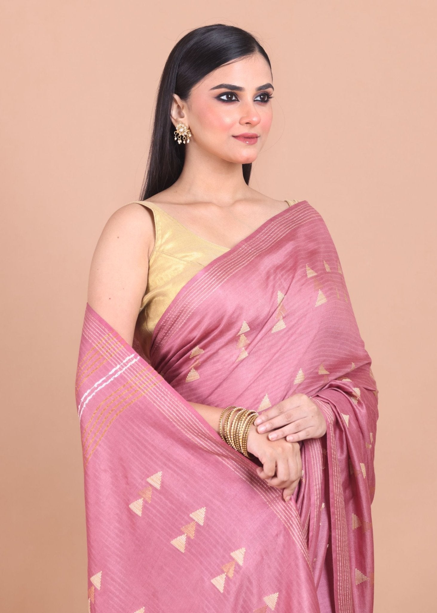 Pink Chanderi Silk Saree with Allover weaving bootis - Anvi Couture