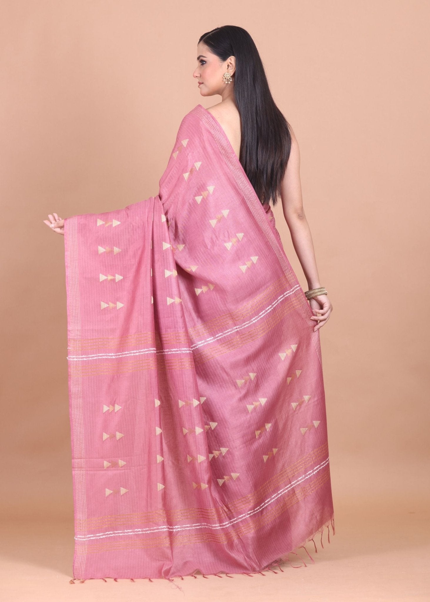 Pink Chanderi Silk Saree with Allover weaving bootis - Anvi Couture
