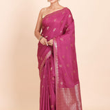 Pink Chanderi Silk Saree with Golden Floral Woven Embellishment Full