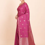 Pink Chanderi Silk Saree with Golden Floral Woven Embellishment Side