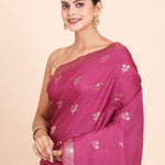 Pink Chanderi Silk Saree with Golden Floral Woven Embellishment Close Up