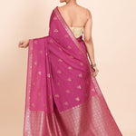 Pink Chanderi Silk Saree with Golden Floral Woven Embellishment Back