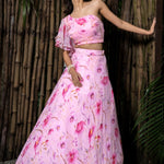 Pink Chiffon Floral Printed Lehenga with Ruffle Top - Anvi Couture