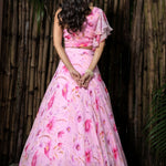 Pink Chiffon Floral Printed Lehenga with Ruffle Top - Anvi Couture