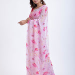 Pink Chiffon Saree with Elegant Floral Prints Back
