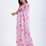 Pink Chiffon Saree with Elegant Floral Prints Back
