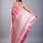 Pink Color Dola Silk Saree with Golden floral Weave - Back Side