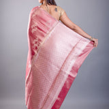 Pink Color Dola Silk Saree with Golden floral Weave - Back Side
