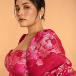 Pink Corset Top in Raw Silk With Three Quarter Sleeves and Sweetheart Neckline -Anvi Couture